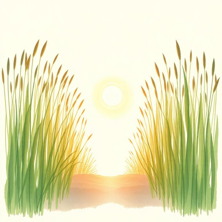 Pathway opening through tall grass at sunrise